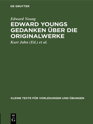 cover image of Edward Youngs Gedanken über die Originalwerke